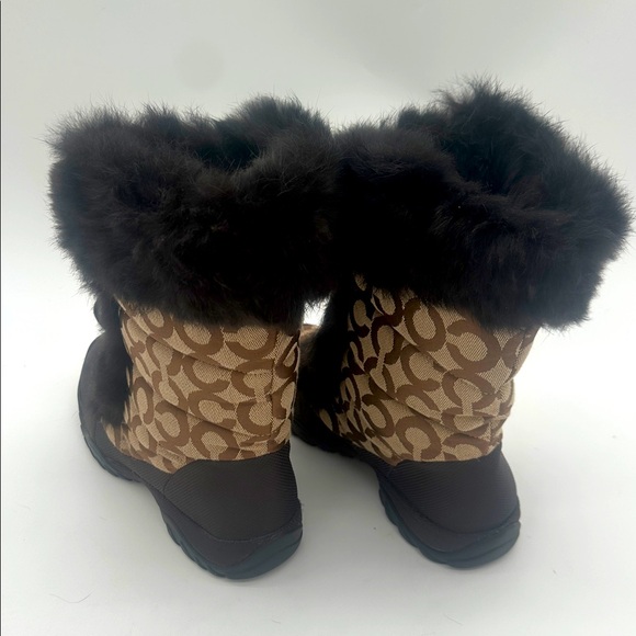 Coach Jennie Signature Fur Trim Lace Up Boots Monogram Khaki Q522 Womens 7.5 B - Picture 6 of 14